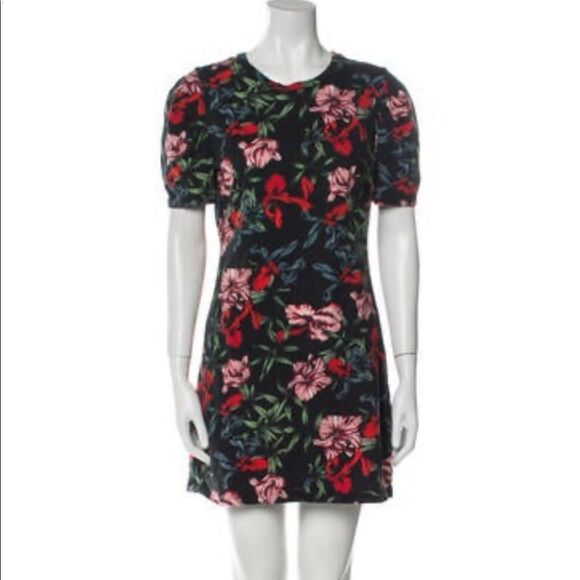 Pam & Gela Floral Print Mini Dress With Short Sleeves Crew Neck Size Medium Blk - Picture 1 of 4